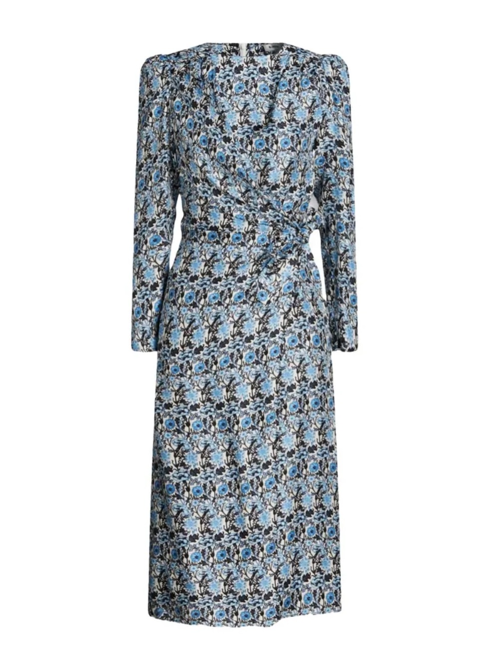 Sandro Blue Floral Long-Sleeve Midi Dress